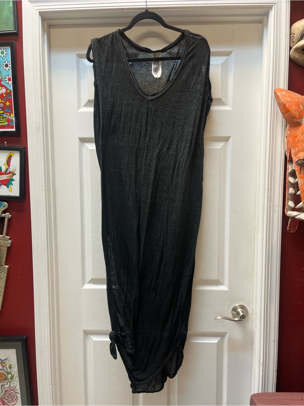 Free People Black Sleeveless Maxi Dress with Knotted Hem